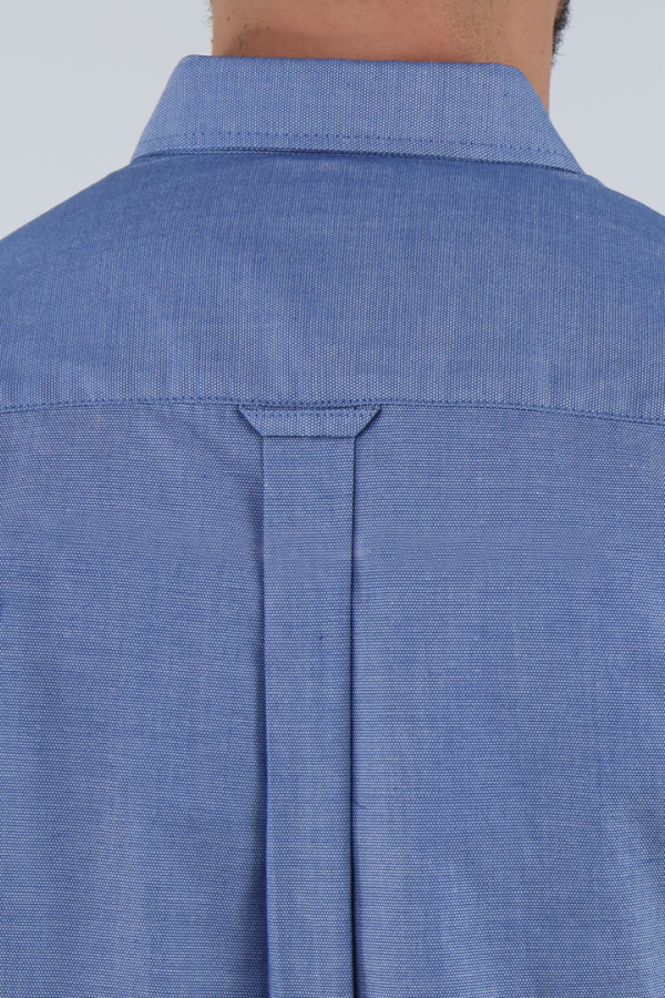 Camisa Formal Manga Corta Azul Jaspe Tela Con Textura para Hombre